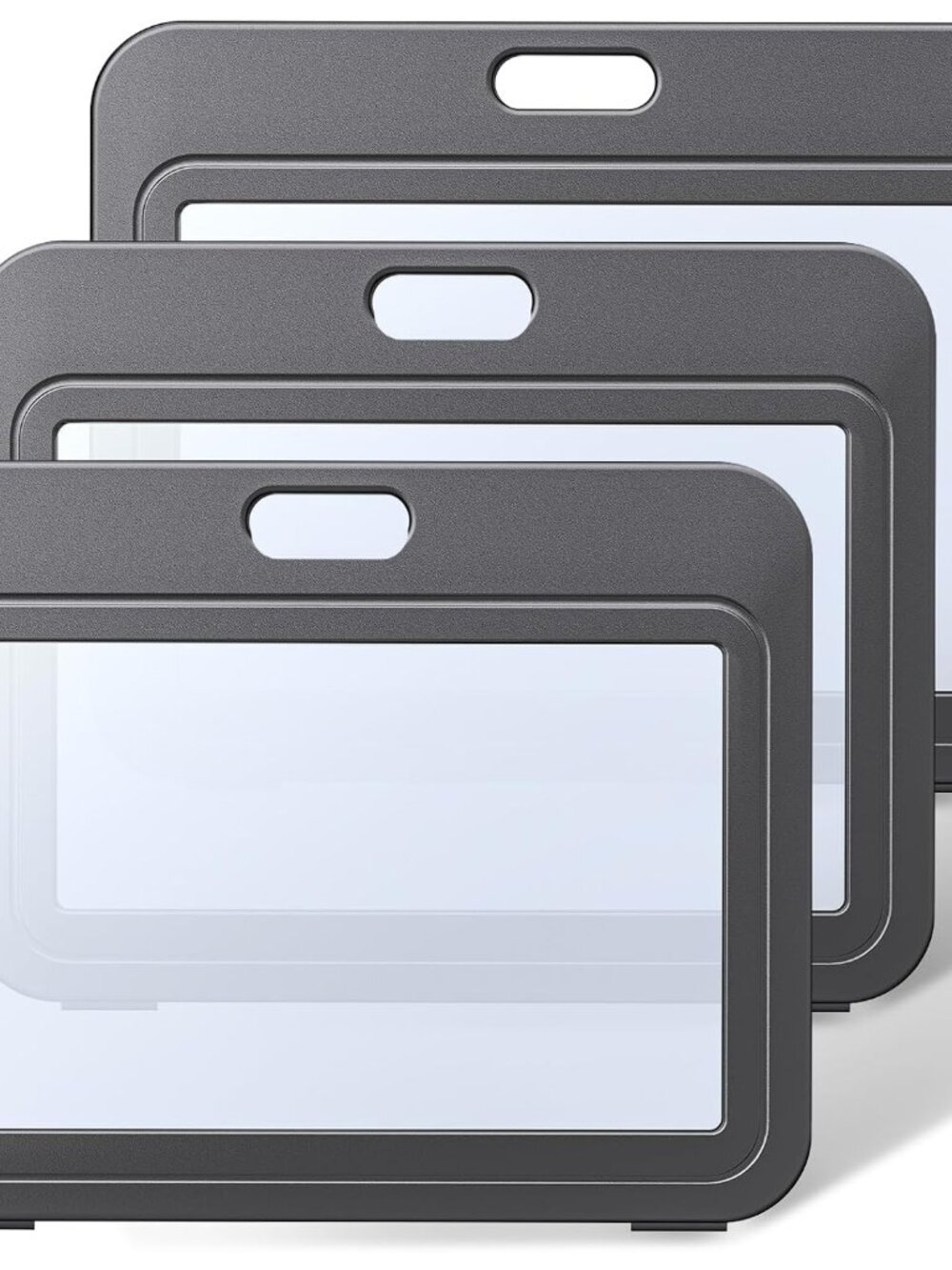 3 Pack ID Badge Holder with Double-Sided Windows Horizontal Hard Plastic Case Bl